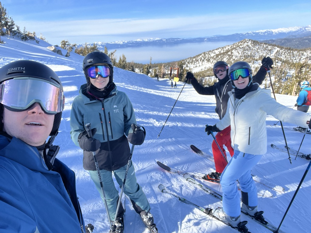 David West skiing with friends at Lake Tahoe